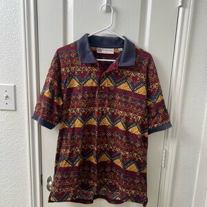 Slazenger Vintage 90s Geometric Print Polo Shirt Men's Large Maroon Navy